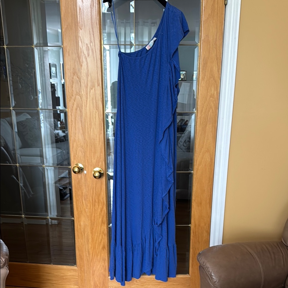 One-Shoulder Ruffle Maxi Dress in Royal Blue
